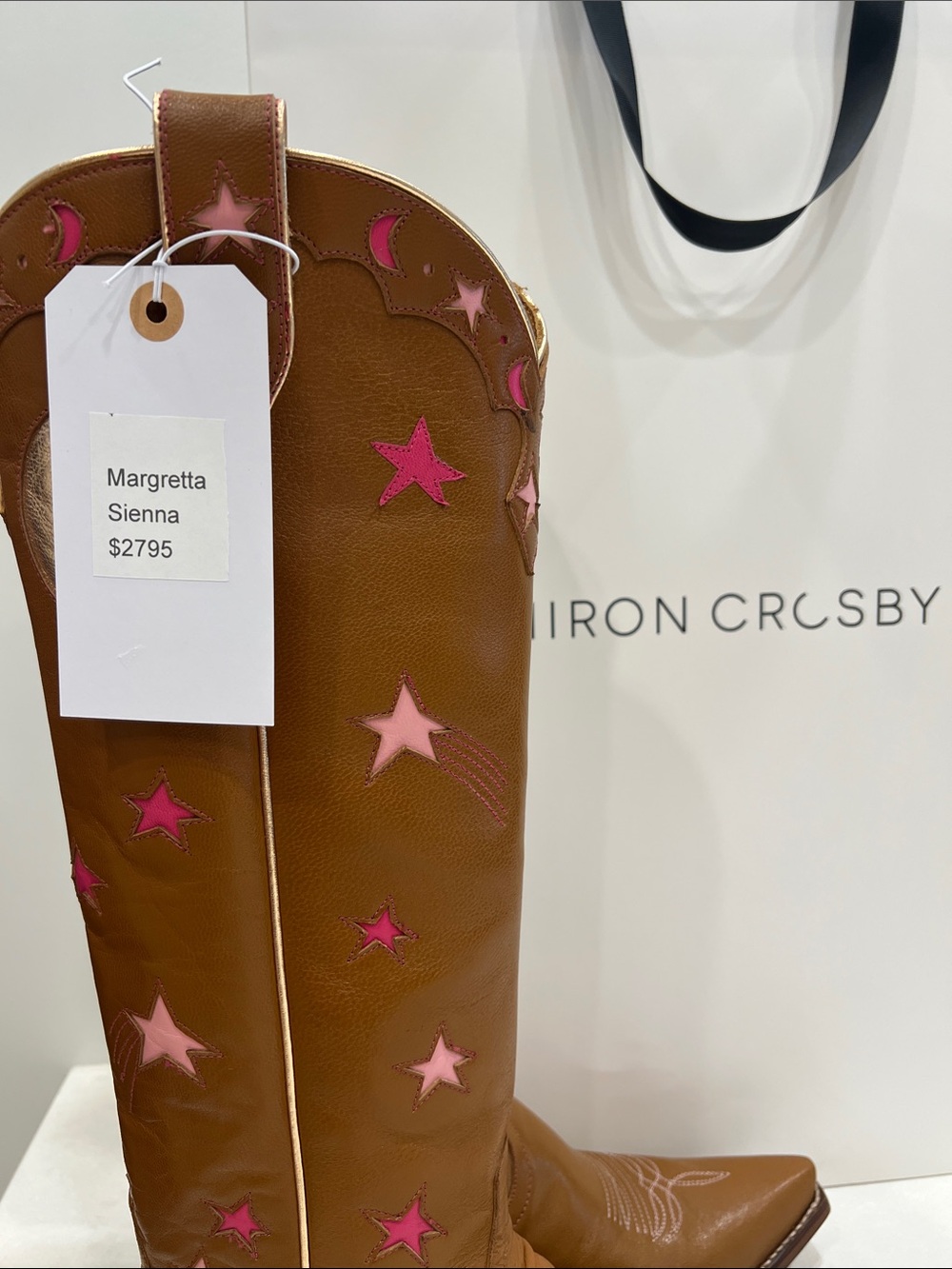 Miron Crosby Margretta Sienna Star-Embroidered Brown Leather Knee Boots - Picture 2 of 16